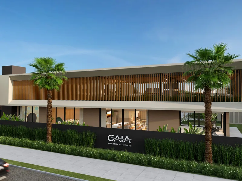 Fachada do clube e áreas de convivência