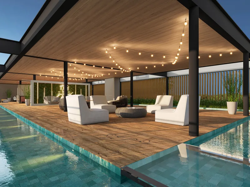 Rooftop lounge do prédio condominial