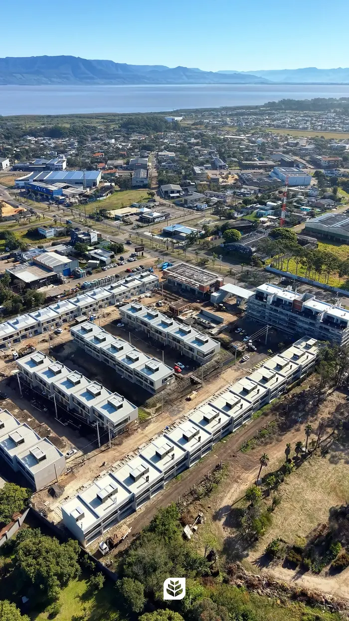 Fileiras de casas em construção, vistas de cima