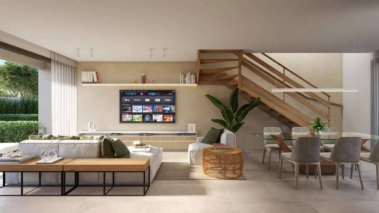 Living da casa decorada — prévia do tour virtual